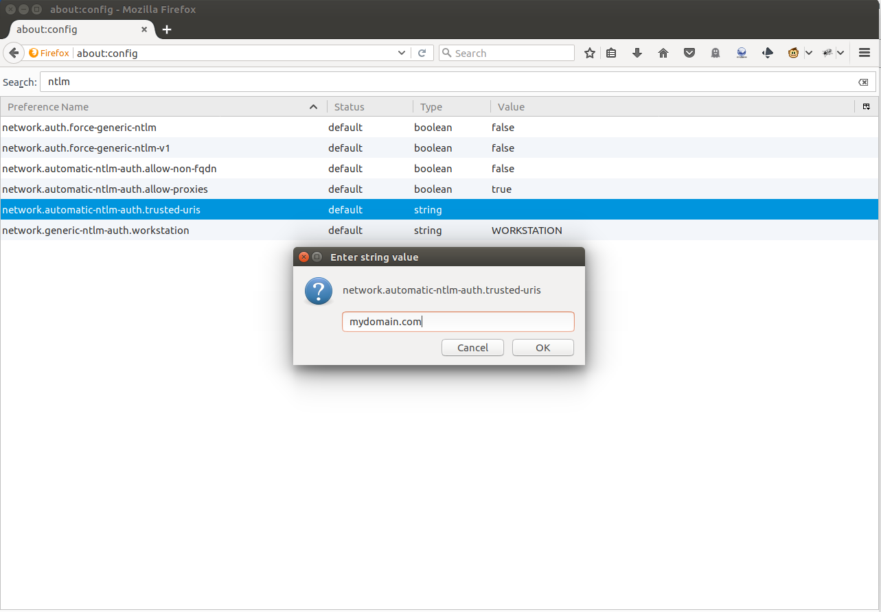 Figure 1: Firefox settings